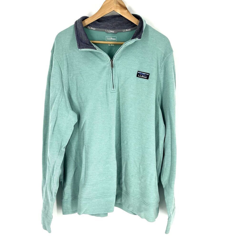 LL Bean Shirt Size XL Mens Teal Comfort Stretch Pique Quarter Half Zip Pullover